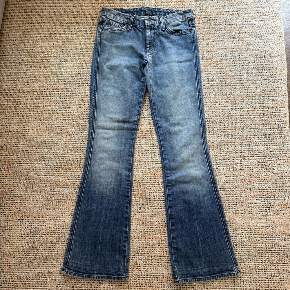 7 For All Mankind Blue Flare Wide Leg Jeans